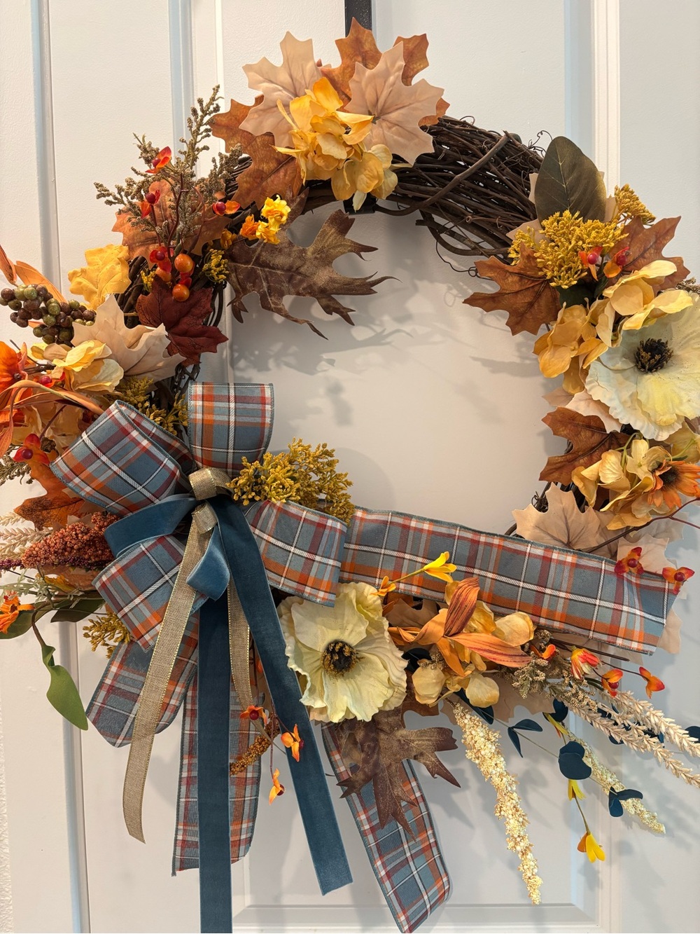 Handmade Wreath Autumn Harvest Fall Poppy Focal Removable Bow Final